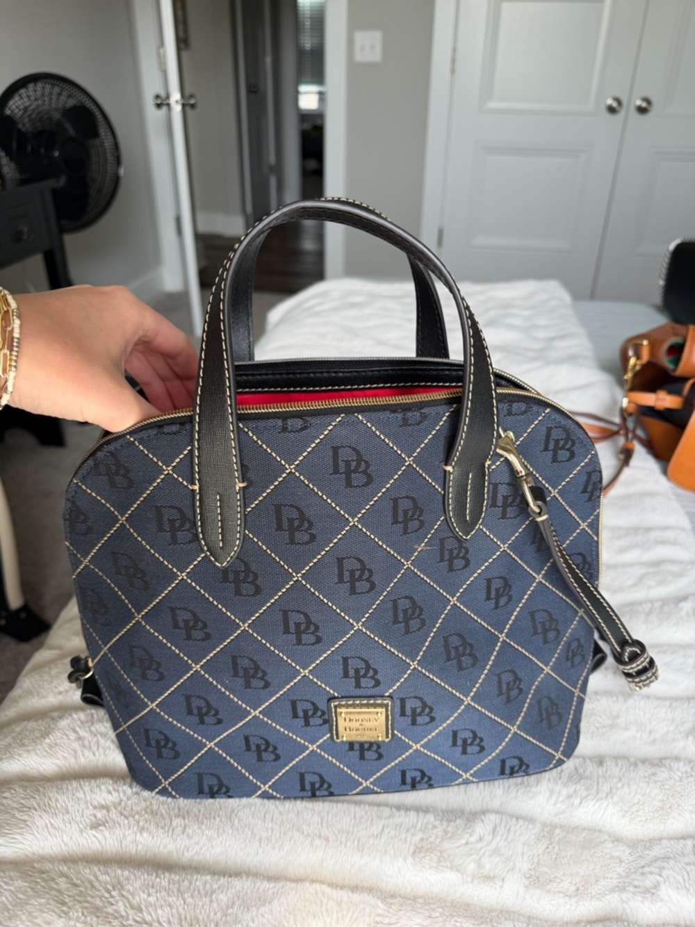 Dooney & Bourke Navy Logo Dome Satchel with Black Trim